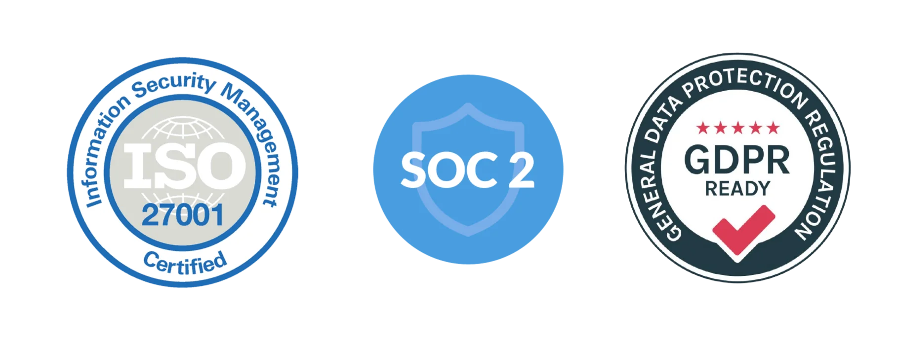 Security certifications: ISO 27001 certified, SOC 2 Type II compliant, GDPR compliant